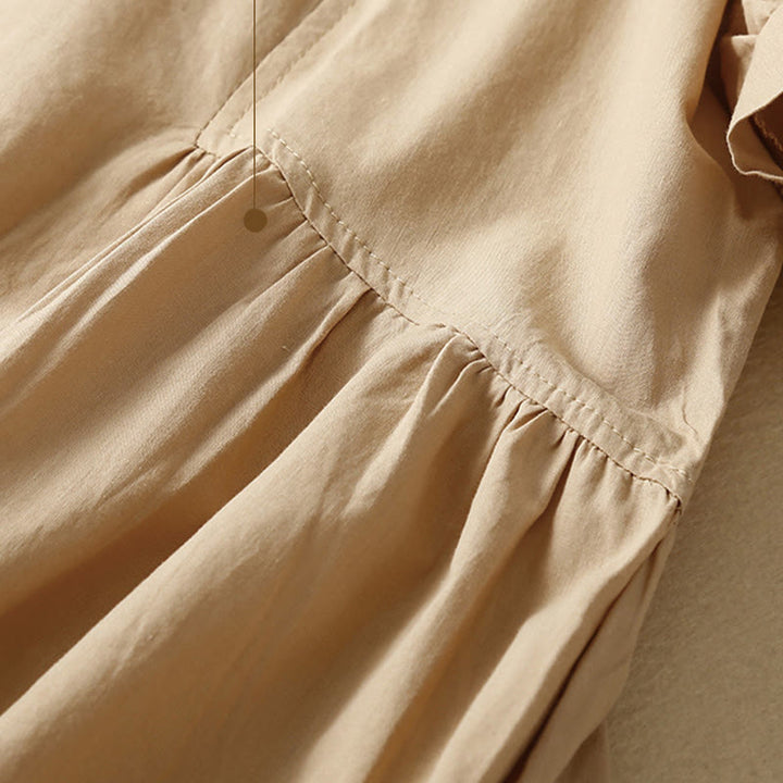 Buddha Stonesカジュアル ピュアカラーデザイン 半袖 Vネック コットン ミディドレス ポケット付き - image 16