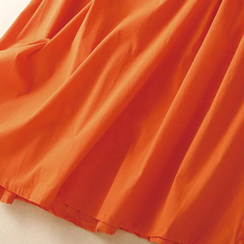 Buddha Stonesカジュアル ピュアカラーデザイン 半袖 Vネック コットン ミディドレス ポケット付き - image 6