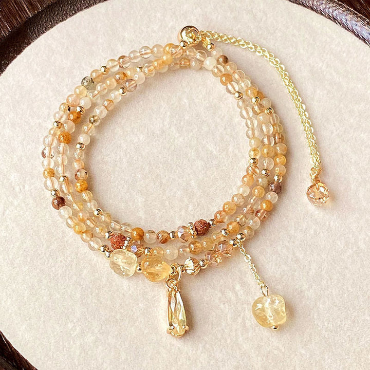 Buddha Stones天然シトリンビーズプレジャーマルチレイヤーブレスレット