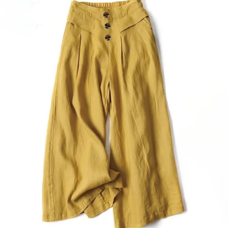 Buddha Stonesレトロ カジュアル ハイウエスト コットン レディース ワイドレッグパンツ ポケット付き - 金 - US12、 UK/AU16、 EU44 (XL) - image 0