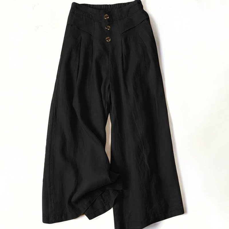 Buddha Stonesレトロ カジュアル ハイウエスト コットン レディース ワイドレッグパンツ ポケット付き - 黒 - US12、 UK/AU16、 EU44 (XL) - image 4