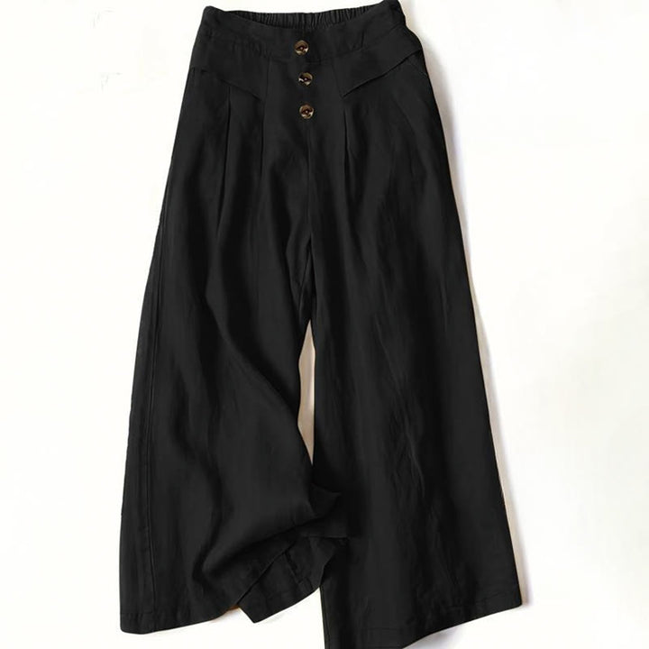 Buddha Stonesレトロ カジュアル ハイウエスト コットン レディース ワイドレッグパンツ ポケット付き - 黒 - US12、 UK/AU16、 EU44 (XL) - image 4