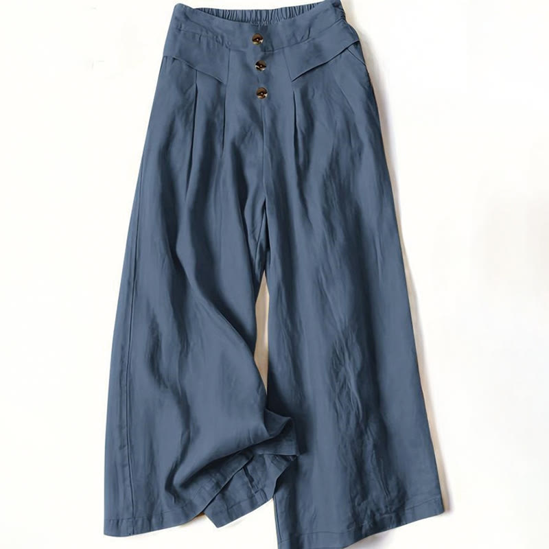 Buddha Stonesレトロ カジュアル ハイウエスト コットン レディース ワイドレッグパンツ ポケット付き - スチールブルー - US12、 UK/AU16、 EU44 (XL) - image 7