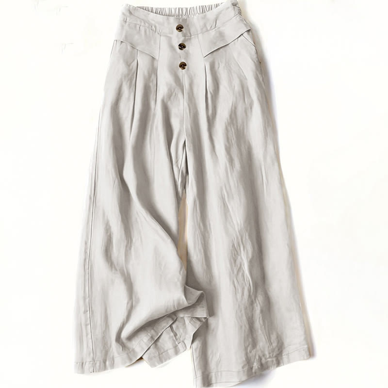 Buddha Stonesレトロ カジュアル ハイウエスト コットン レディース ワイドレッグパンツ ポケット付き - フローラルホワイト - US12、 UK/AU16、 EU44 (XL) - image 8