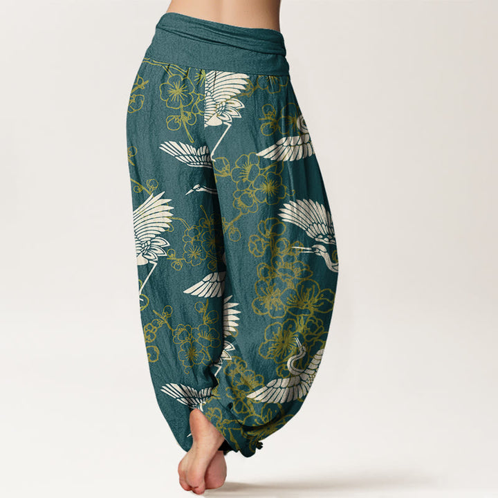 Buddha Stonesと鶴の花柄レディース伸縮性ウエストハーレムパンツ - image 6
