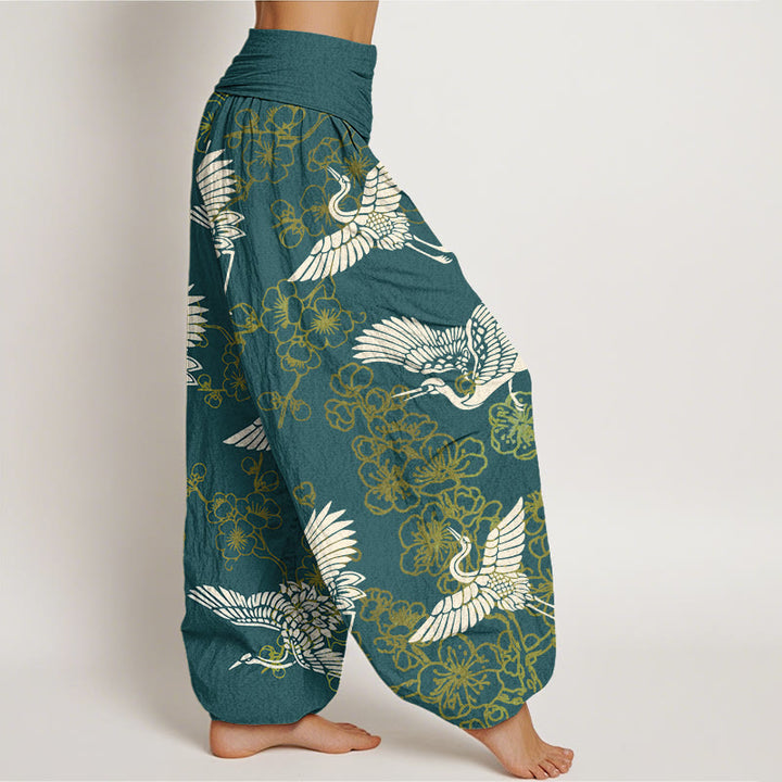 Buddha Stonesと鶴の花柄レディース伸縮性ウエストハーレムパンツ - image 7