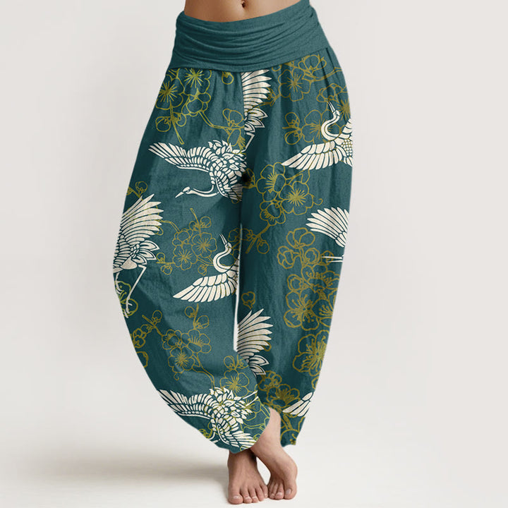 Buddha Stonesと鶴の花柄レディース伸縮性ウエストハーレムパンツ - シーグリーン - US22、 UK/AU26、 EU54 (6XL) - image 5