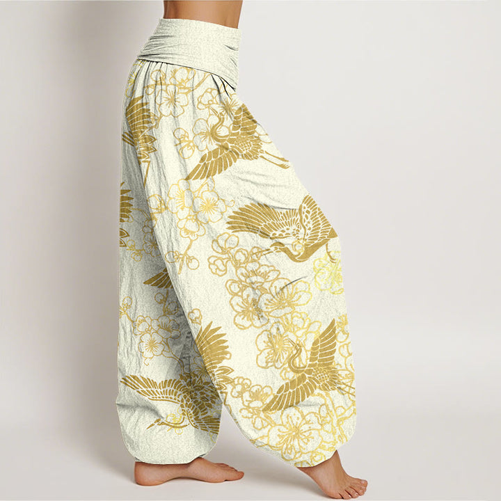Buddha Stonesと鶴の花柄レディース伸縮性ウエストハーレムパンツ - image 10