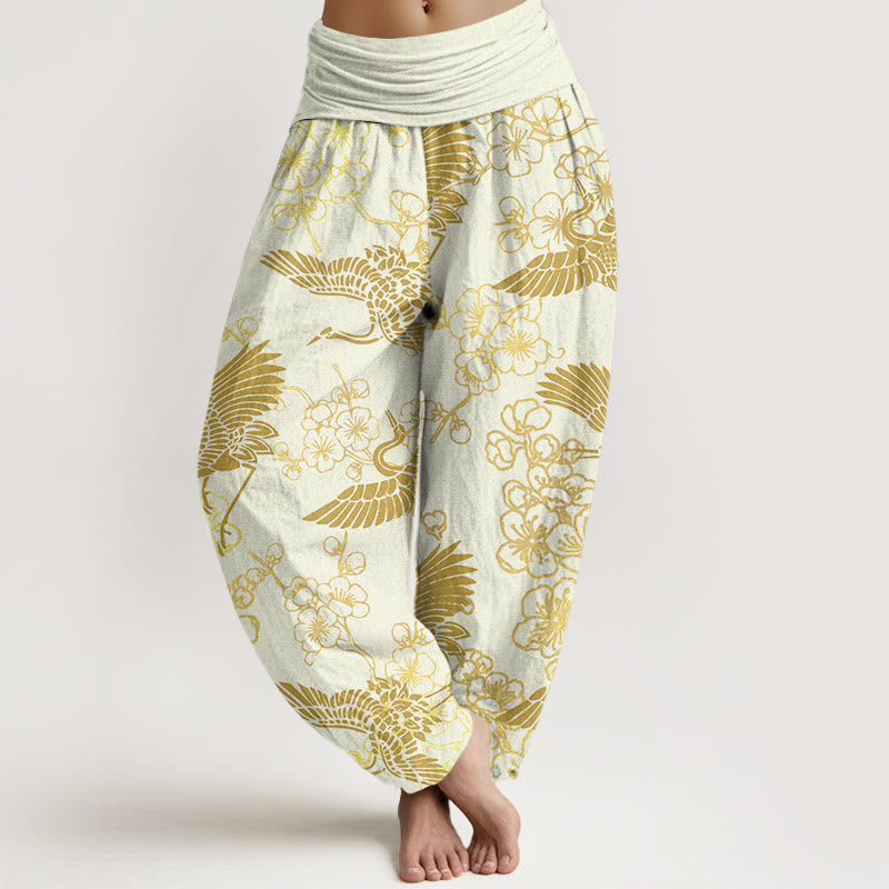 Buddha Stonesと鶴の花柄レディース伸縮性ウエストハーレムパンツ - ライトイエロー - US22、 UK/AU26、 EU54 (6XL) - image 8