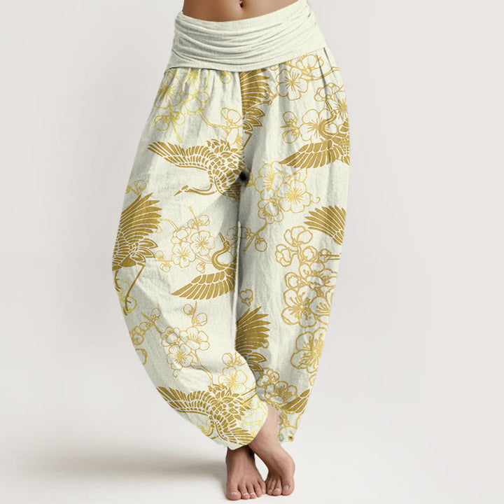 Buddha Stonesと鶴の花柄レディース伸縮性ウエストハーレムパンツ - ライトイエロー - US22、 UK/AU26、 EU54 (6XL) - image 8