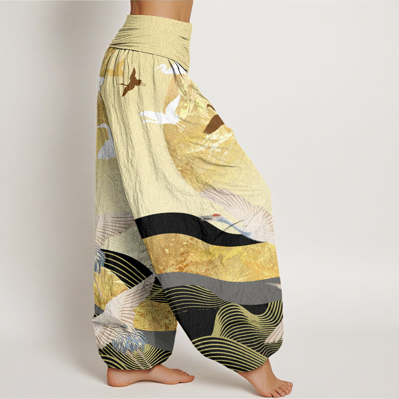 Buddha Stones、鶴、太陽、波模様、レディース、伸縮性ウエスト、ハーレムパンツ - image 10