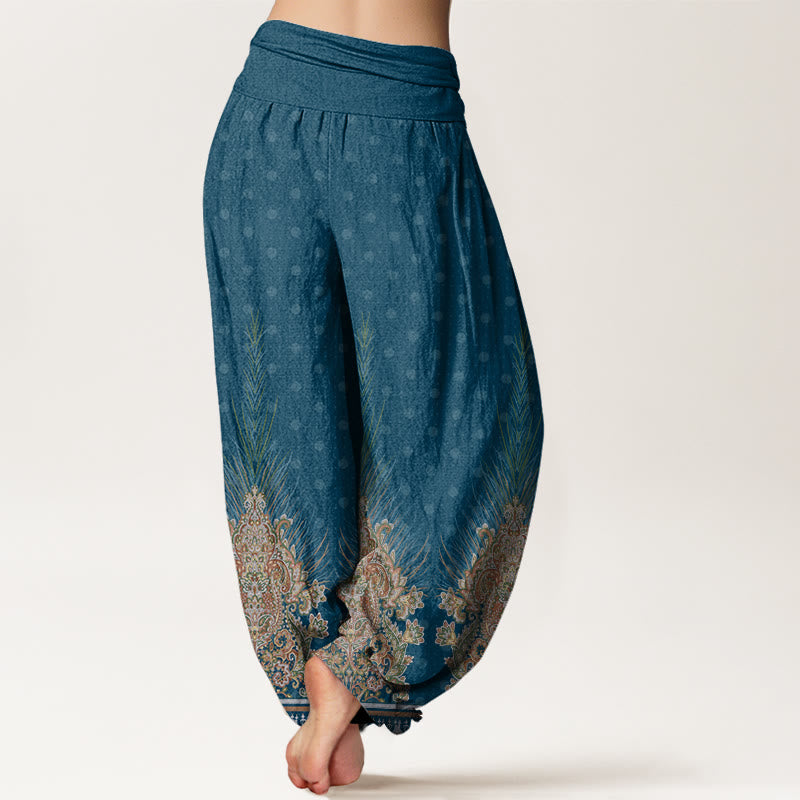 Buddha Stonesコットン エスニック ピーコック 花柄 レディース 伸縮性ウエスト ハーレムパンツ - image 1
