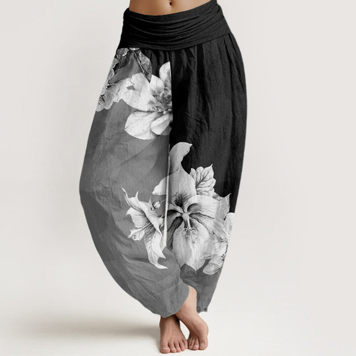 Buddha Stonesカメリア柄 レディース 伸縮性ウエスト ハーレムパンツ - 黒 - US22、 UK/AU26、 EU54 (6XL) - image 8