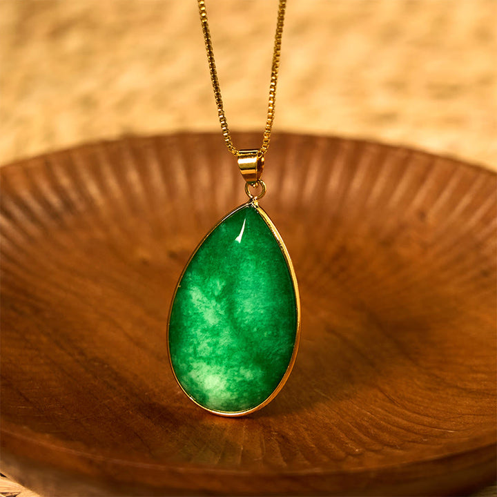 Buddha Stonesグリーン翡翠水滴模様の豊かさのネックレスペンダント