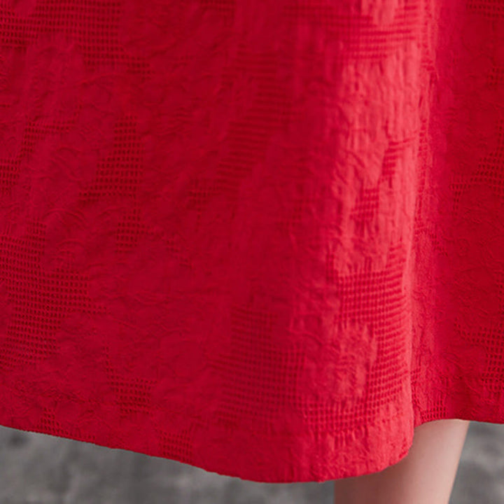 Buddha Stonesシンプル ジャカード柄 長袖 コットンリネン レディース ミディドレス ポケット付き - image 19