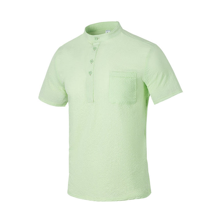 Buddha Stones無地ポロ チェック柄 ハーフボタン メンズ 半袖シャツ - ペールグリーン - US/UK/AU46、 EU56 (3XL) - image 25