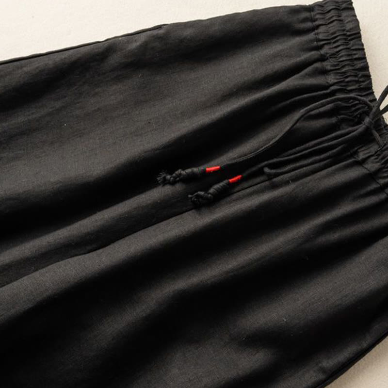 Buddha Stonesカジュアル刺繍 ボヘミアン柄 ドローストリング コットンリネン レディース ワイドレッグパンツ ポケット付き - image 9