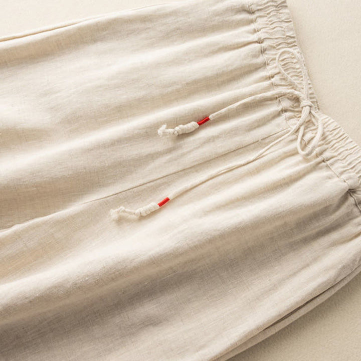 Buddha Stonesカジュアル刺繍 ボヘミアン柄 ドローストリング コットンリネン レディース ワイドレッグパンツ ポケット付き - image 2