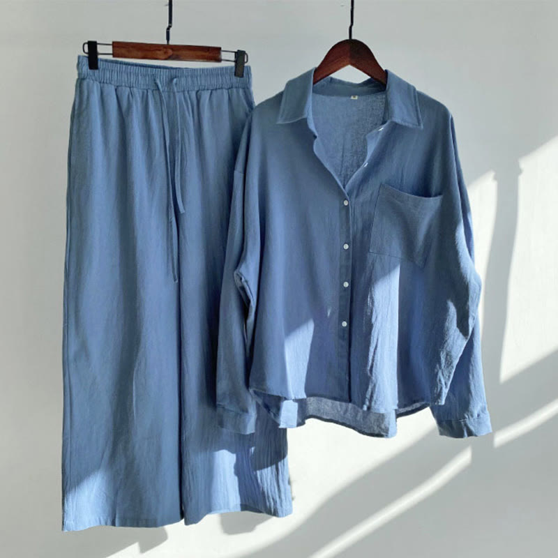 Buddha Stones長袖シャツ（ポケット付き）とドローストリング付きカプリパンツの2点セット 瞑想用コットン服 レディース - ロイヤルブルー - US16、 UK/AU20、 EU48 (5XL) - image 18
