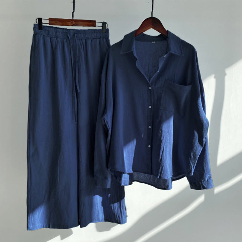 Buddha Stones長袖シャツ（ポケット付き）とドローストリング付きカプリパンツの2点セット 瞑想用コットン服 レディース - ダークブルー - US16、 UK/AU20、 EU48 (5XL) - image 30