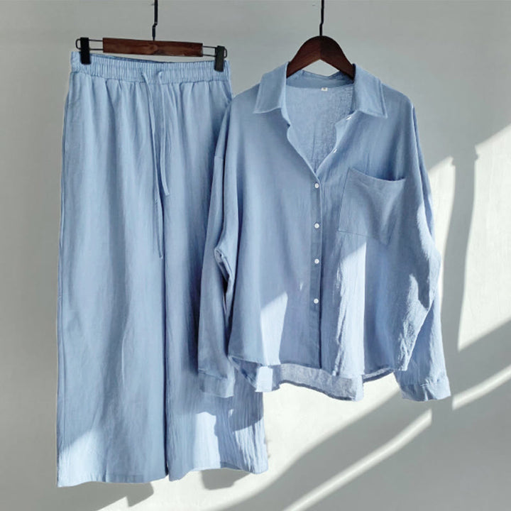 Buddha Stones長袖シャツ（ポケット付き）とドローストリング付きカプリパンツの2点セット 瞑想用コットン服 レディース - ライトスチールブルー - US16、 UK/AU20、 EU48 (5XL) - image 24