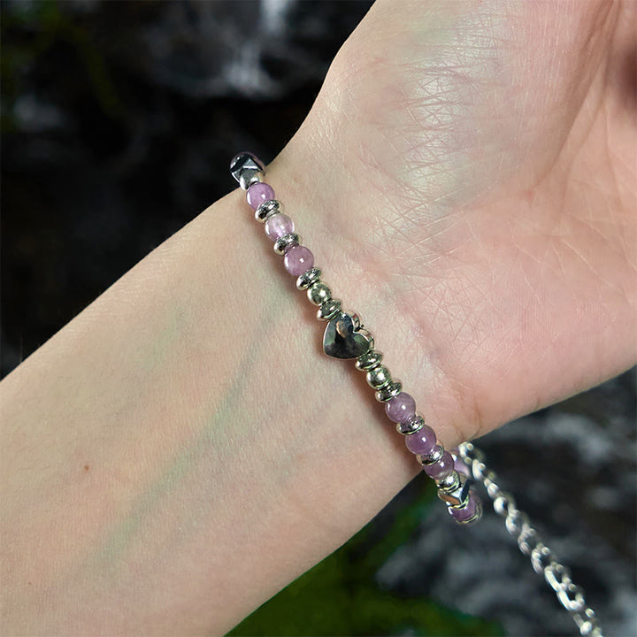 Buddha Stones天然石 アマゾナイト アメジスト ラズライト ラピスラズリ ローズクォーツ ハート ポジティブバランス ブレスレット - image 12