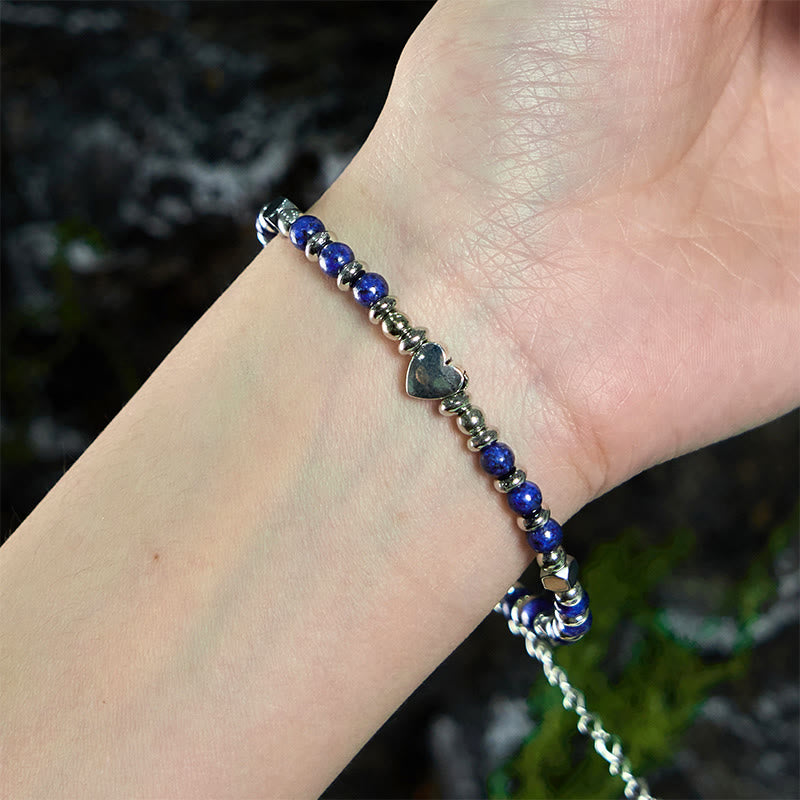 Buddha Stones天然石 アマゾナイト アメジスト ラズライト ラピスラズリ ローズクォーツ ハート ポジティブバランス ブレスレット - image 18