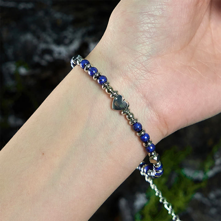 Buddha Stones天然石 アマゾナイト アメジスト ラズライト ラピスラズリ ローズクォーツ ハート ポジティブバランス ブレスレット - image 18