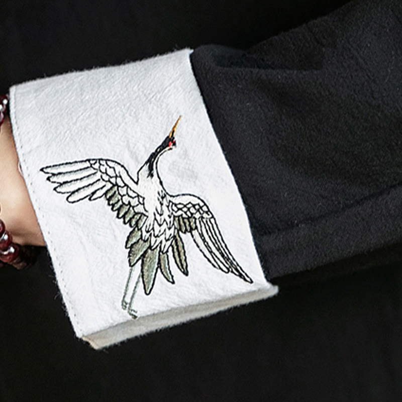 Buddha Stones唐装カエルボタン鶴刺繍長袖コットンメンズシャツ - image 26