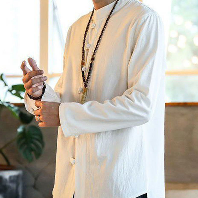 Buddha Stonesカジュアルスタンドカラーカエルボタン長袖唐装メンズシャツ - image 3