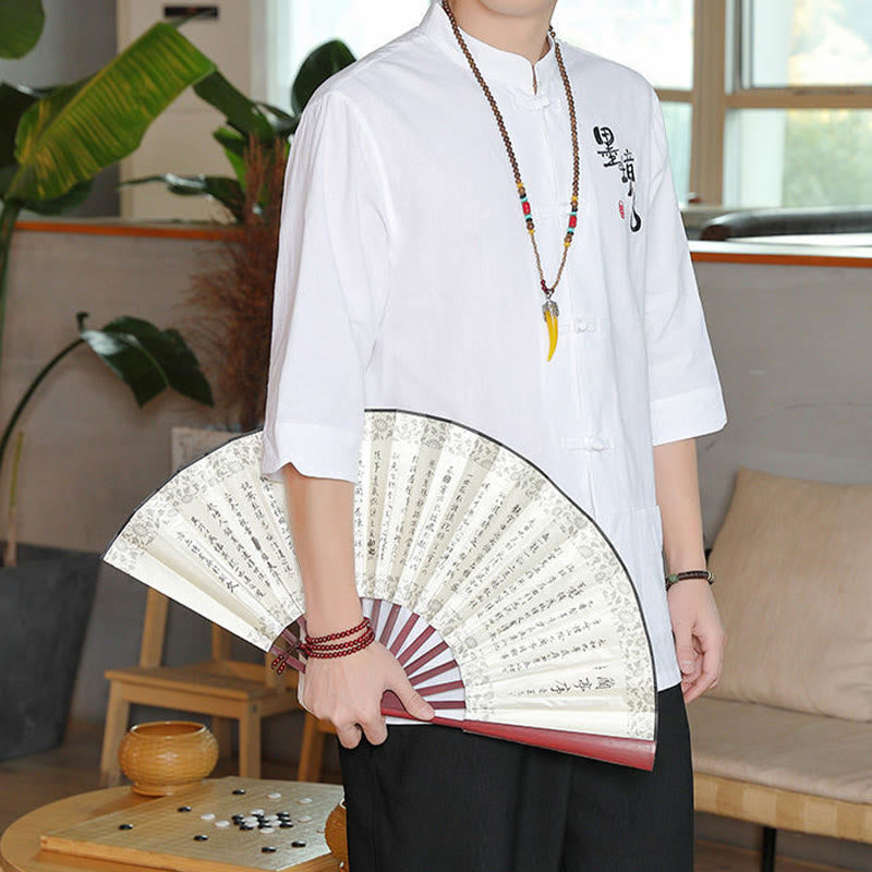 Buddha Stonesカエルボタン 中国唐装 七分袖 コットンリネン メンズシャツ - image 8