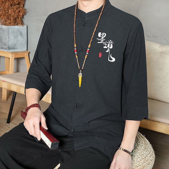 Buddha Stonesカエルボタン 中国唐装 七分袖 コットンリネン メンズシャツ - image 15