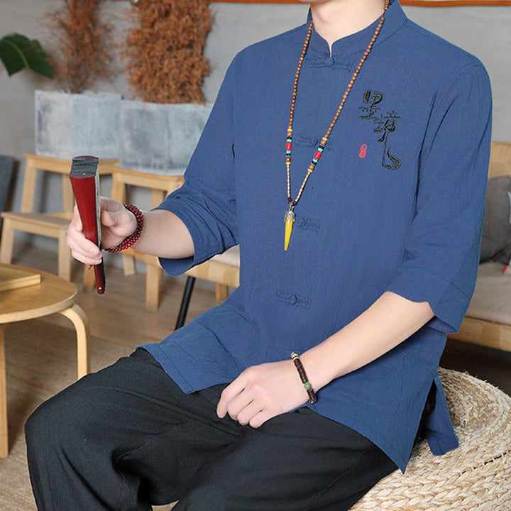 Buddha Stonesカエルボタン 中国唐装 七分袖 コットンリネン メンズシャツ - image 26