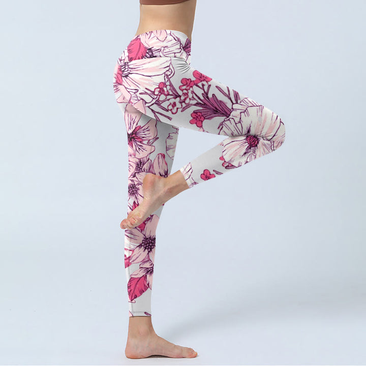 Buddha Stonesピンクローズレッドフラワープリント エクササイズレギンス レディース ヨガパンツ - image 3