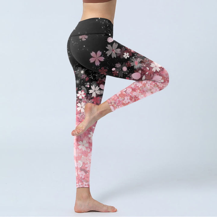 Buddha Stonesピンク 桜柄 エクササイズレギンス レディース ヨガパンツ - image 3
