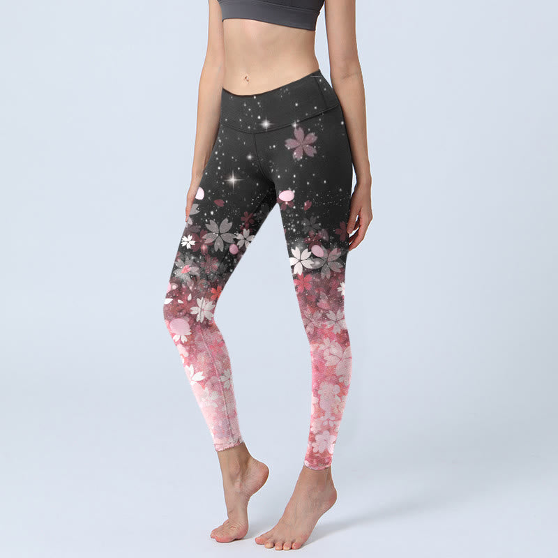 Buddha Stonesピンク 桜柄 エクササイズレギンス レディース ヨガパンツ - 黒 - US18、 UK/AU22、 EU50 (4XL) - image 0