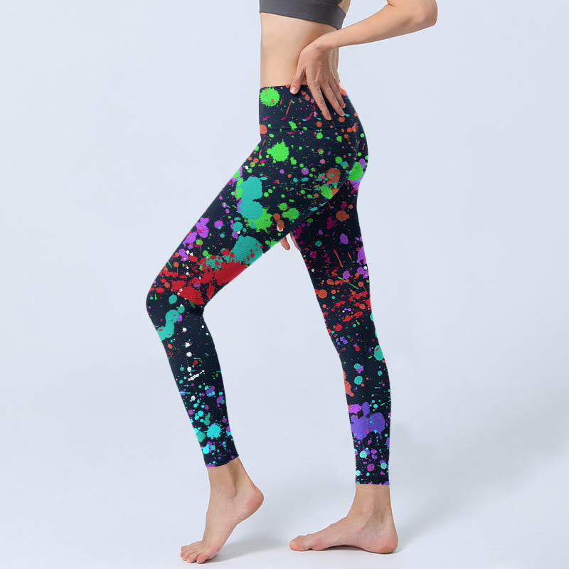 Buddha Stonesブラック スプラッシュインクプリント エクササイズレギンス レディース ヨガパンツ - image 2