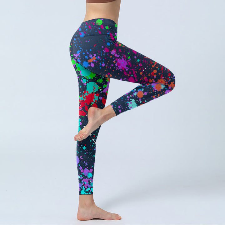 Buddha Stonesブラック スプラッシュインクプリント エクササイズレギンス レディース ヨガパンツ - image 4