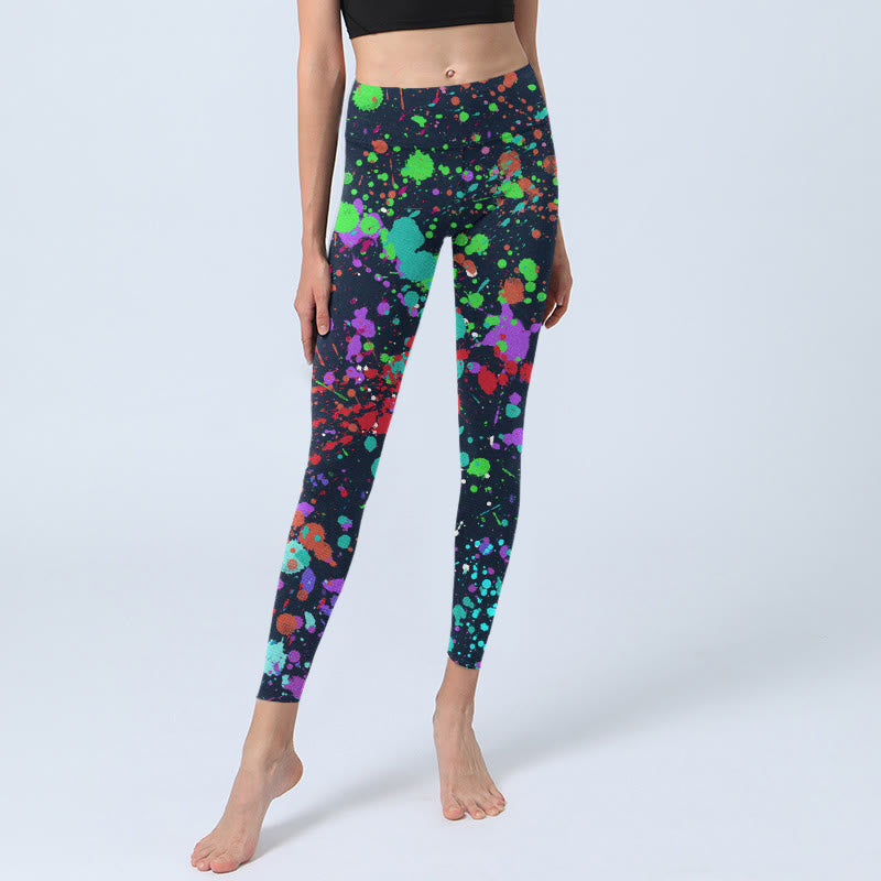 Buddha Stonesブラック スプラッシュインクプリント エクササイズレギンス レディース ヨガパンツ - image 6