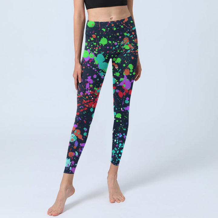 Buddha Stonesブラック スプラッシュインクプリント エクササイズレギンス レディース ヨガパンツ - image 6