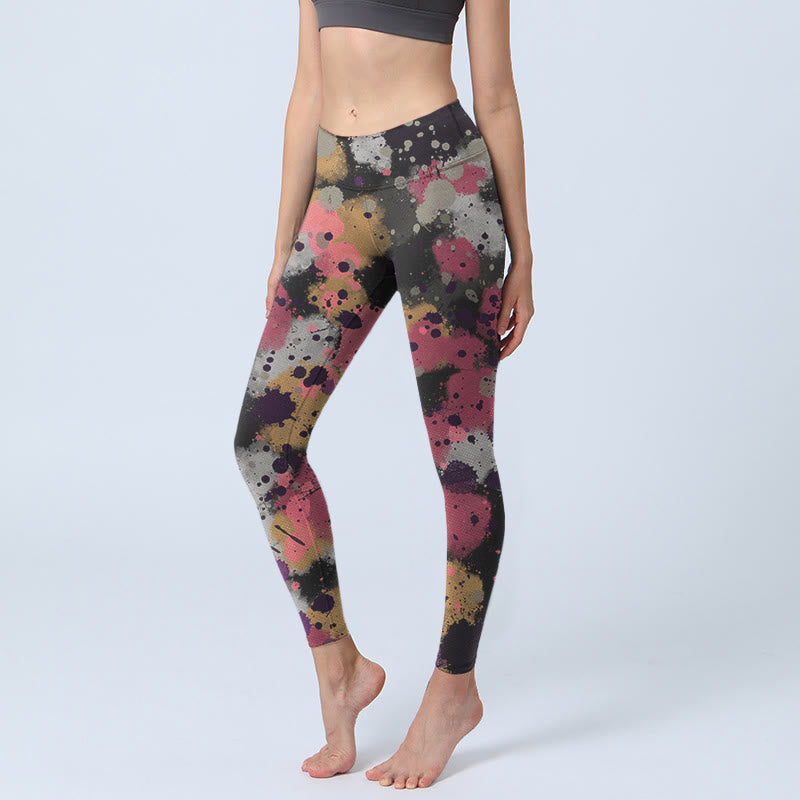 Buddha Stonesスプラッタープリントエクササイズレギンスレディースヨガパンツ - 黒 - US18、 UK/AU22、 EU50 (4XL) - image 0