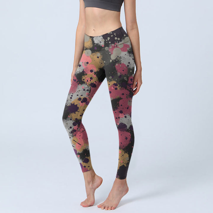 Buddha Stonesスプラッタープリントエクササイズレギンスレディースヨガパンツ - 黒 - US18、 UK/AU22、 EU50 (4XL) - image 0