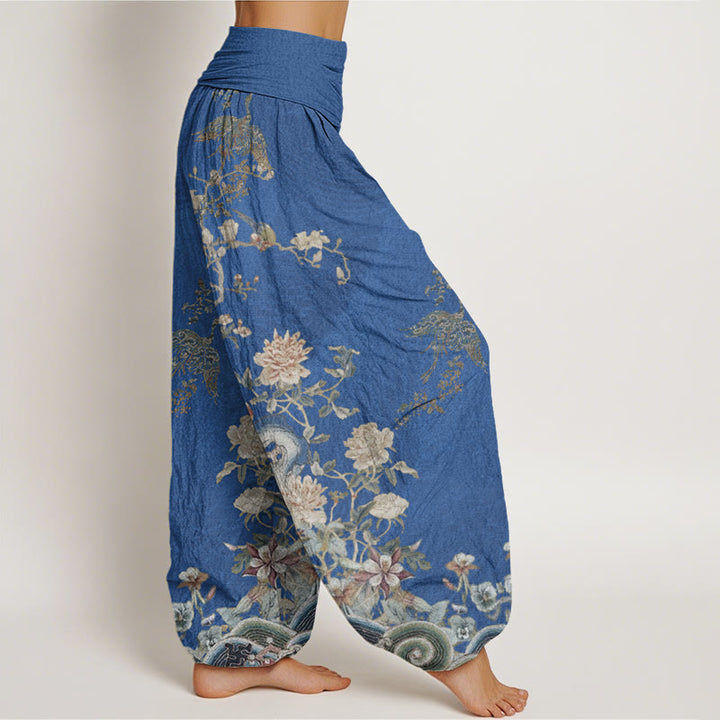 Buddha Stones、孔雀、黄色の花のデザイン、レディース、伸縮性ウエスト、ハーレムパンツ - image 7