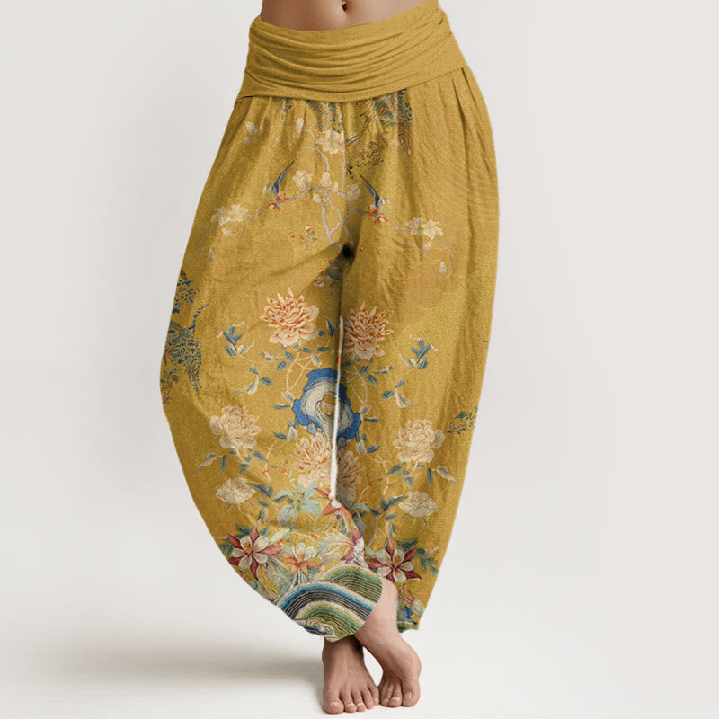 Buddha Stones、孔雀、黄色の花のデザイン、レディース、伸縮性ウエスト、ハーレムパンツ - カーキ - US22、 UK/AU26、 EU54 (6XL) - image 8