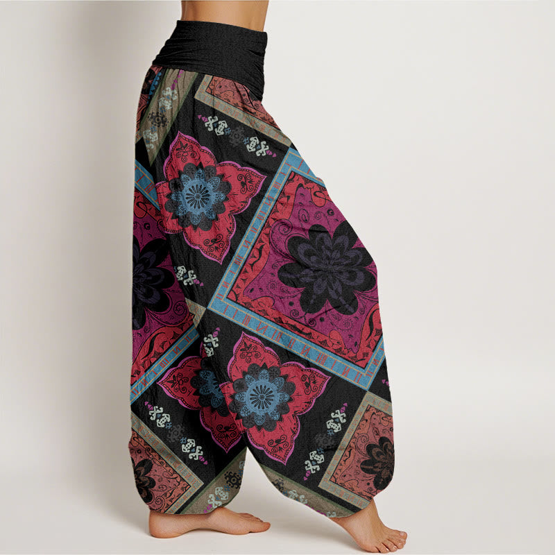 Buddha Stonesダイヤモンド型幾何学花柄レディース伸縮性ウエストハーレムパンツ - image 10