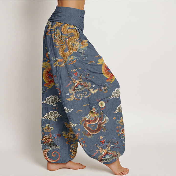 Buddha Stonesコットン 金龍 吉兆雲デザイン レディース 伸縮性ウエスト ハーレムパンツ - image 6