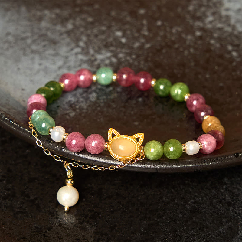 Buddha Stonesカラフルトルマリン 招き猫幸運を呼ぶブレスレット - トルマリン招き猫（手首周り：14～16cm） - image 1