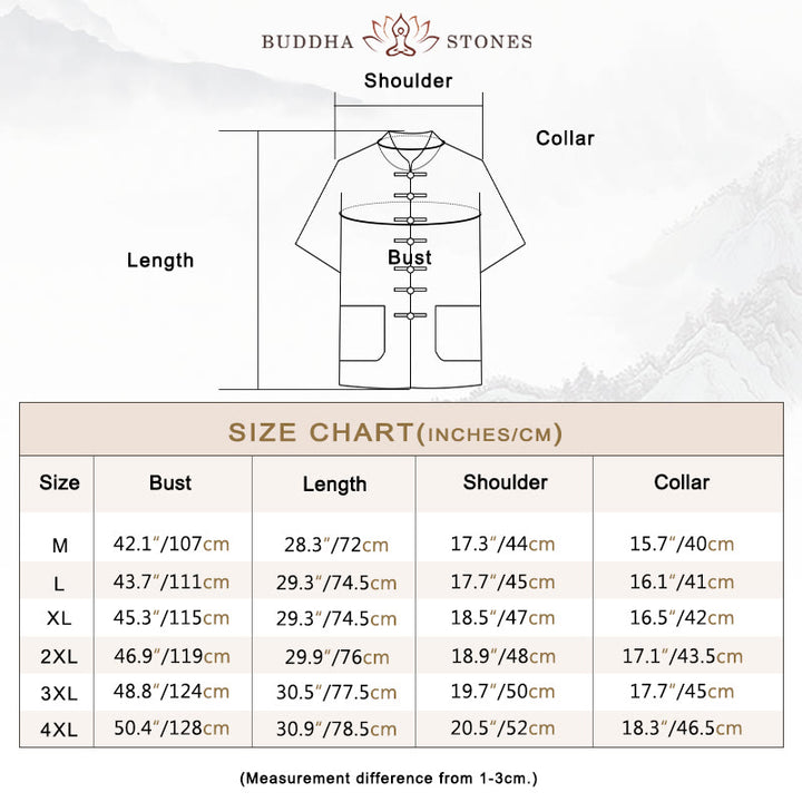 Buddha Stones無地カエルボタン唐装 伝統的な綿麻半袖トップス・パンツ メンズ服セット - image 3