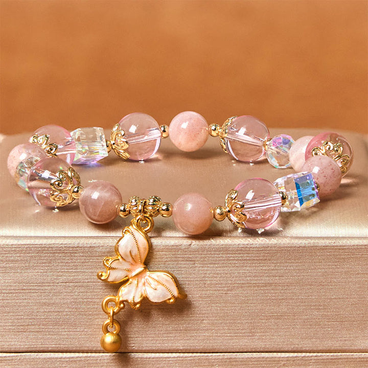 Buddha Stones天然アメジスト サンストーン バタフライ ピース ブレスレット