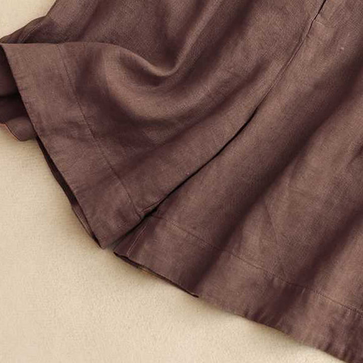 Buddha Stones夏 カジュアル 無地 ジッパーボタン アクリルファイバー カエルボタン レディース ショートパンツ ポケット付き - image 5